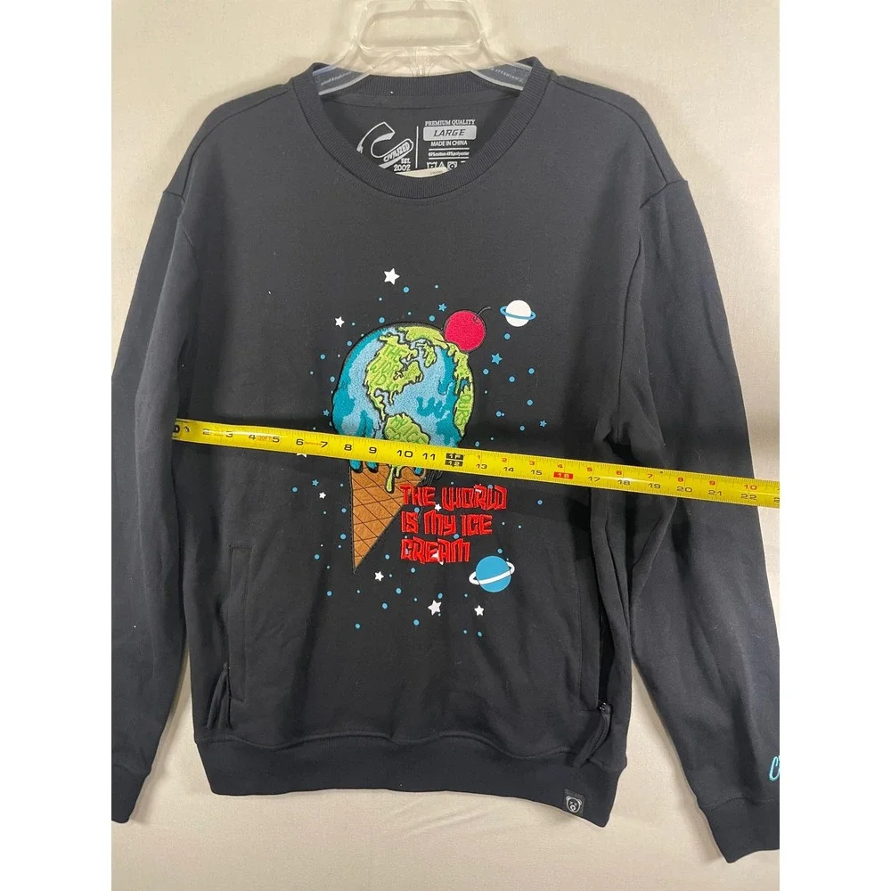 Civilized Mens Black Ice Cream Earth Graphic Crewneck Sweatshirt CV2205 Large‎